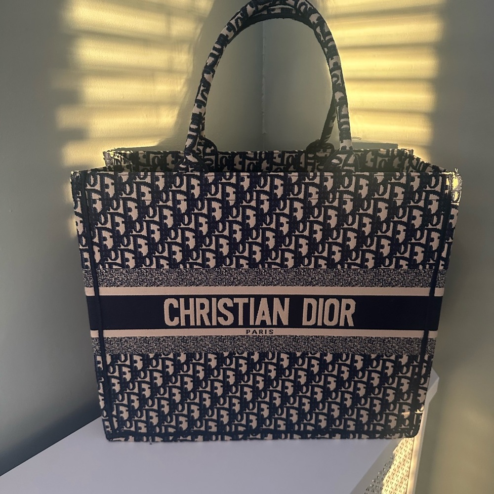 Dior Blue Monogram Tote Bag with Structured Design